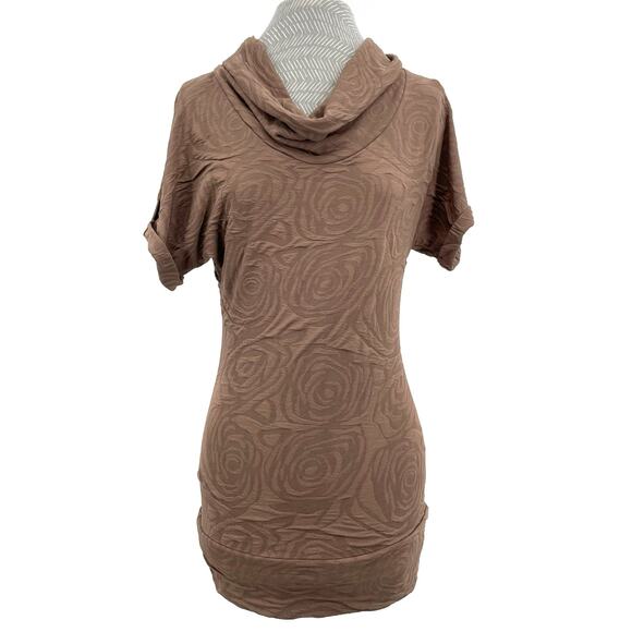 Brown Textured Top Short Sleeve Blouse Floral Swirl 3D Stretchy Corpcore Size 38 - Picture 1 of 7